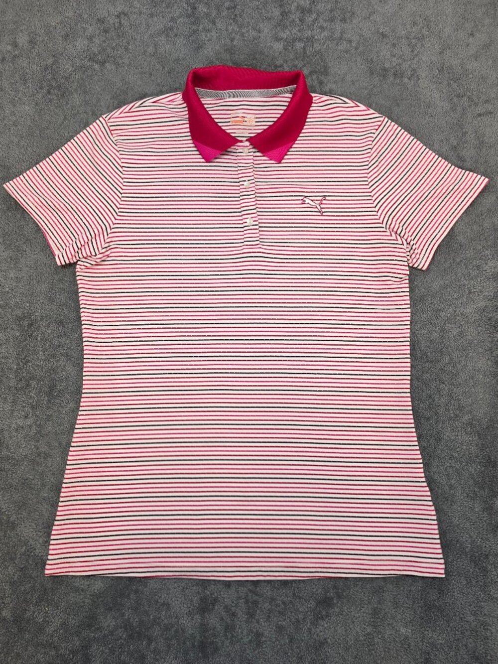 PUMA Golf Polo Womens Medium Pink Striped DryCELL Sport Shirt